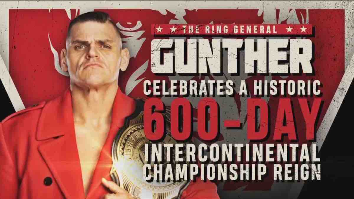 Gunther will celebrate 600 days as the Intercontinental  Champion on 2/5 WWE Raw