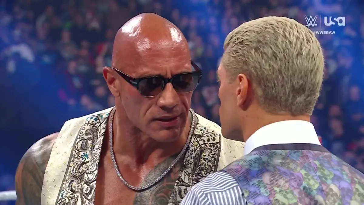 The Rock makes a surprise appearance on Raw, whispers something to Cody Rhodes
