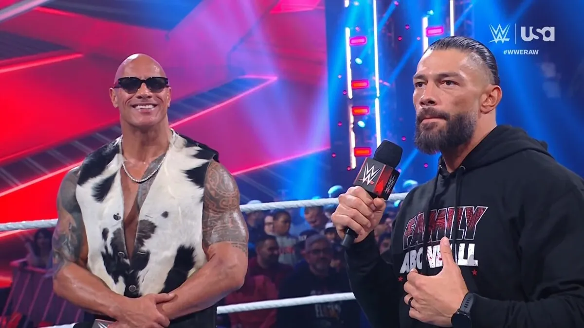 Full segment from 4/1 WWE Raw with Seth Rollins, The Rock and Roman Reigns