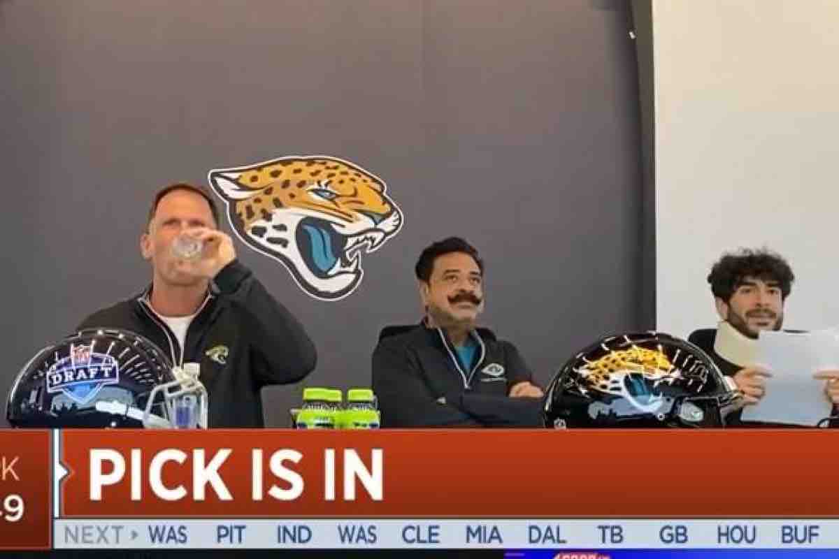 Tony Khan wears his neck brace during second night of the 2024 NFL Draft